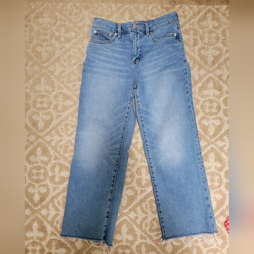 J.Crew blue jeans, size 26, high rise, slim, wide leg. barely worn